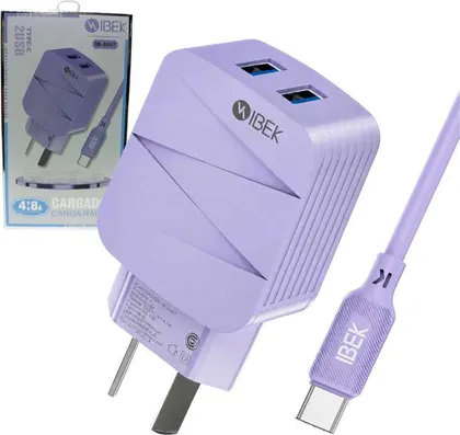 CARGADOR IBEK 2USB 4.8A TIPO C IB-4807