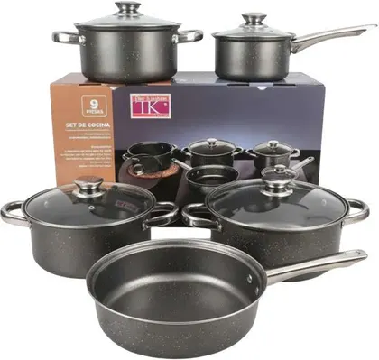 Set De Ollas Cocina The Kitchen 9 Piezas Antiadherente 6c Negro CG-S0002-GM