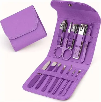 Set De Manicura De Acero Inoxidable 12 Piezas Varios Colores