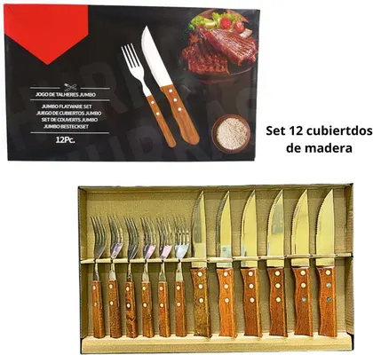 SET DE 12 CUBIERTOS MADERA ASADEROS SET-12ACM