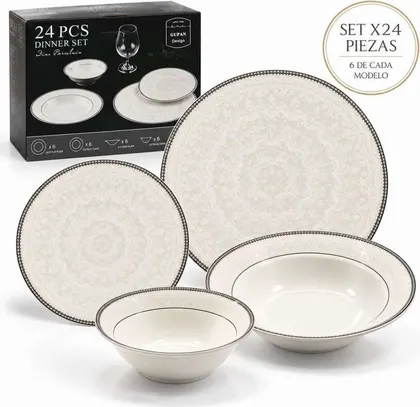 Juego de Vajilla de Porcelana Fina 24 Piezas – DINNER SET