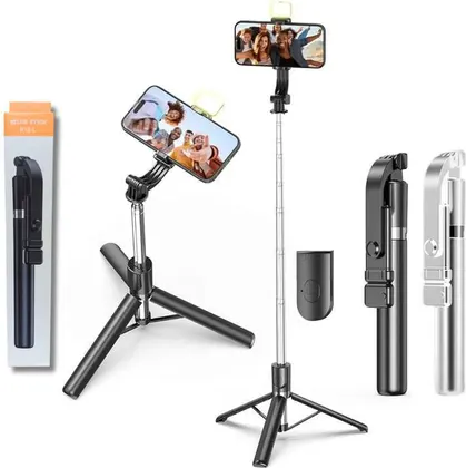 Palo Selfie Bluetooth + Trípode 2 En 1 Alto 170 Cm Con Luz R1S-L