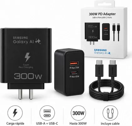 Cargador SAMSUNG Galaxy AI 300W PD ADAPTER Doble Puerto con Cable AAA