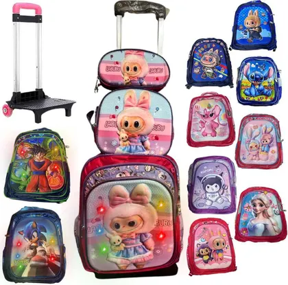 Mochila Infantil Diseños 3D Varios Personajes con Carrito 3 en 1