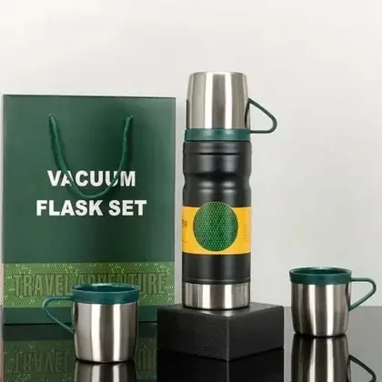 SET DE TERMO 680ml +VASOS VACUUM FLASK (BOLSA VERDE) 3SET