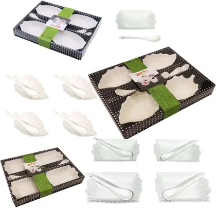 Copetineros de Porcelana Con Cucharas Salsera X4PART TIME X4 AD250-02