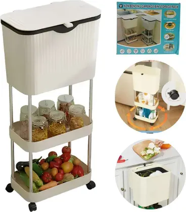 BASURERO o almacenero con rueditas NON BENDING GARBAGE BIN YH9811