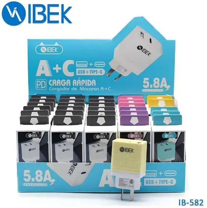 Cabezal Cargador Puerto USB + Tipo C 5.8A IBEK IB-582