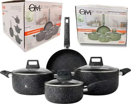 Set Juego De Ollas x7 Piezas Batería De Cocina Teflon 30128035/37/38