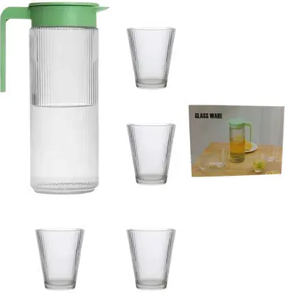 JARRA de VIDRIO con 4 vasos GLASS WARE JK-4193