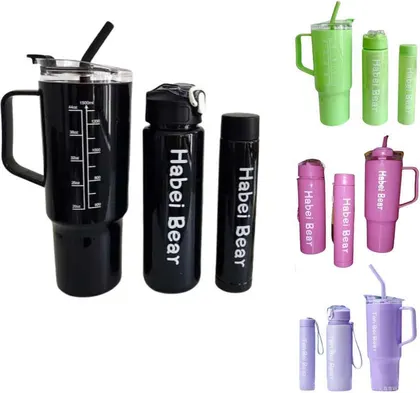 Set Vaso 2 Botellas Colores Tapa Transparente MH-004