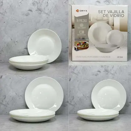 SET DE VAJILLA DE VIDRIO ORYX X18PCS BLANCO OR-516