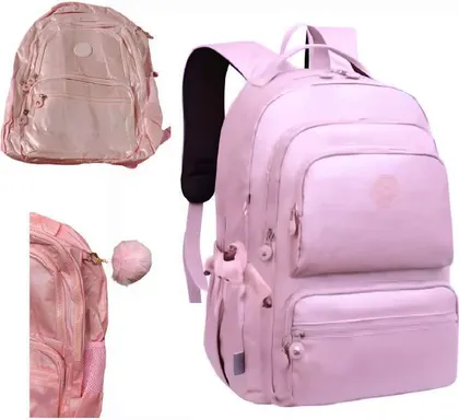 Mochila Rosa con Llavero Peludo RL POWER