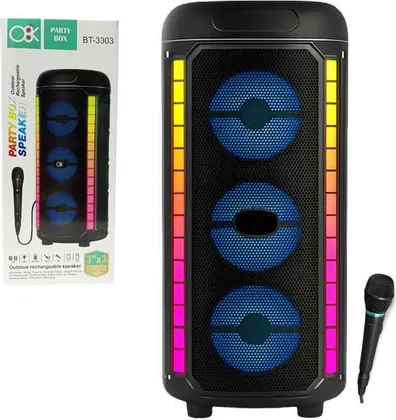 Parlante 3X3 Bluetooth Aux c/Micrófono RGB BT-3303