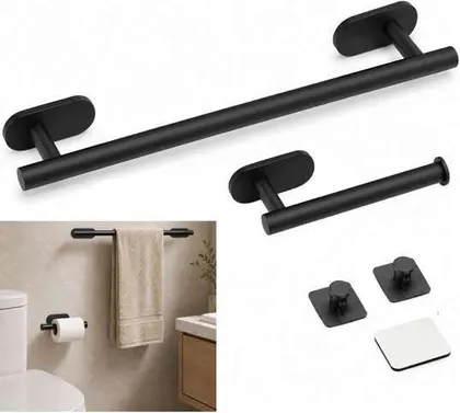 Set de baño, Portatoalla y papel higienico AUTOADHESIVO MELECH-632