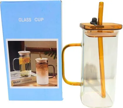 Vaso de Vidrio con Tapa y Sorbete de Vidrio 400ml 4500-03