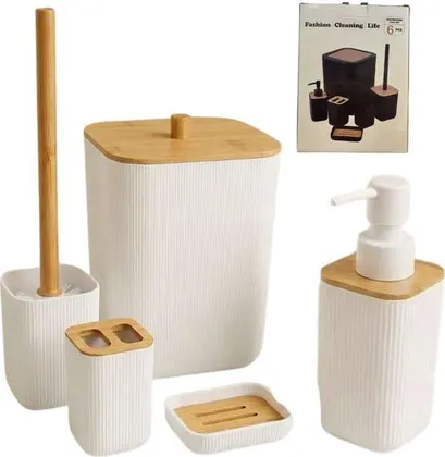 KIT DE BAÑO X6PCS BATHROOM SERIES negro y blanco HOG0666