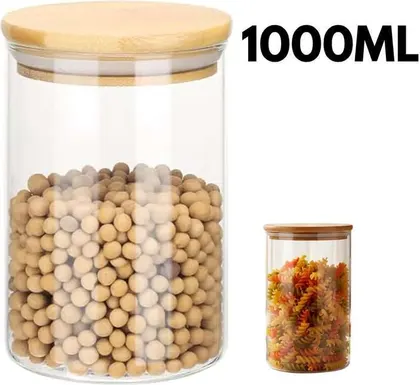 Frasco de Vidrio con Tapa Madera 1000ML JS-7057