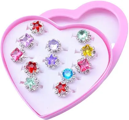 Caja de Anillos Forma Corazon x12 Anillos CON DISEÑOS VARIADOS